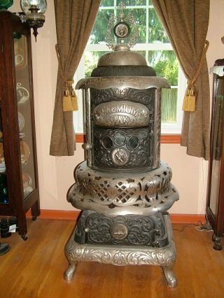 Antique Cast Iron & Nickle Vintage Victorian Parlor Stove