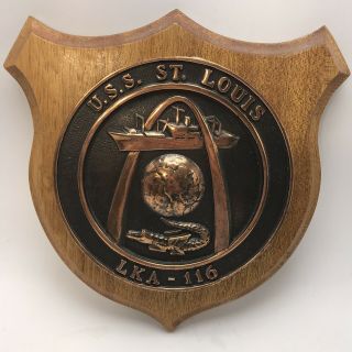 Navy Uss St Louis Lka - 116 Plaque Copper Plaque On Wood Usn Naval