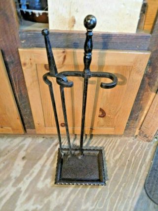 Antique Bradley & Hubbard Brass Handle Iron Fireplace Tool Stand Blacksmith