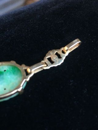 Antique Vintage Chinese Brilliant Green Carved Jade 14k bracelet 4