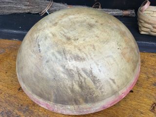 Exceptional 1800s Old Red Paint Wooden Bowl Hand Turned Primitive Ooak