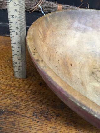 Exceptional 1800s Old Red Paint Wooden Bowl Hand Turned Primitive OOAK 5
