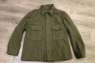 Vtg 1952 Us Korean War Era Og Olive Green 108 Wool Field Shirt Size Large