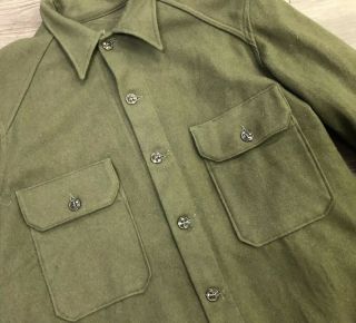 VTG 1952 US Korean War Era OG Olive Green 108 Wool Field Shirt Size Large 2