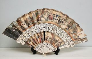 A C19th European/chinese Paper Fan,  Hand Coloured & Gilded