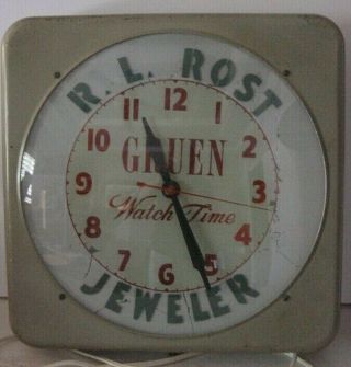 Vintage R.  L.  Rost Jeweler - Gruen Watch Time - Advertising Clock - Pulaski Tennessee