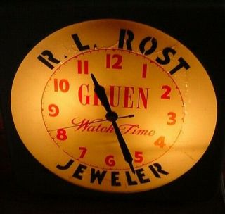Vintage R.  L.  Rost Jeweler - Gruen Watch Time - Advertising Clock - Pulaski Tennessee 2