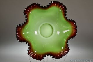 4q 1800’s Cased Glass Green To Pigeon Blood Rim Victorian Bride’s Bowl 10.  34” W