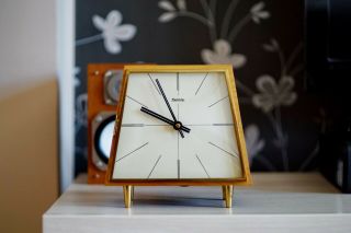 Hermle Wall Clock - Unique Art Deco Bauhaus 60s Wood Brass Collectible