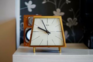 HERMLE Wall Clock - unique Art Deco Bauhaus 60s Wood Brass collectible 2