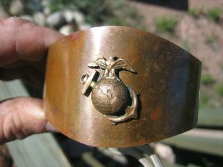 W.  W.  2 U.  S.  Marine Corps Trench Art Braclet Made Of Copper Shell Has A Marine G.