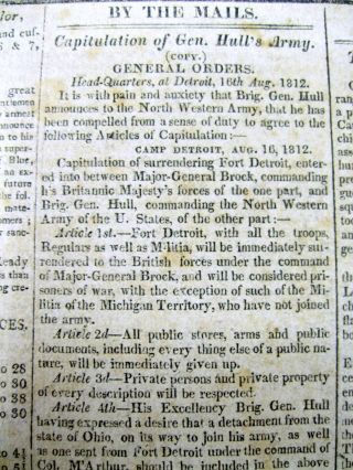 War Of 1812 Newspaper Us General William Hull Surrenders Detroit Mi To British
