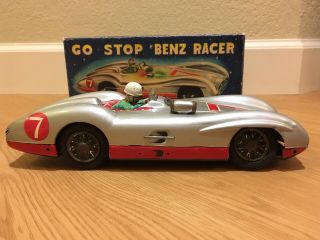 Vintage Tin Toy Car,  Marusan Kosuge,  1950s Mercedes Benz W 196 Silver Arrow Race