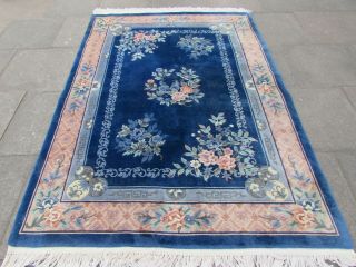 Old Traditional Hand Made Chinese Rug Oriental Blue Wool Large Carpet 240x170cm