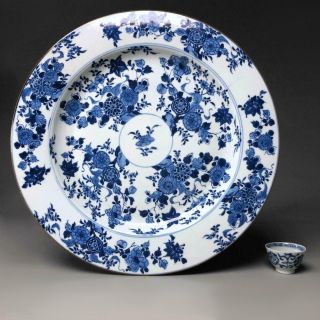 Large Ø38cm Antique Chinese Porcelain Charger 18th Century Blue And White Dish