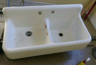 Farmers Sink Vintage 1938 Standard Sanitary Mfg Cast Iron White Porcelain Double
