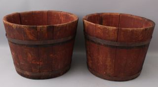 4 Antique England Wooden Maple Syrup Sap Buckets Red Paint 12