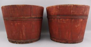 4 Antique England Wooden Maple Syrup Sap Buckets Red Paint 4