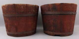 4 Antique England Wooden Maple Syrup Sap Buckets Red Paint 9
