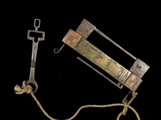 North African Padlock Lock Beautifully Brass and Copper Inlaid with Key 19th C 2