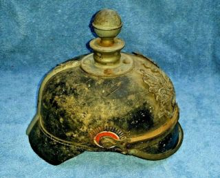 WW1 Imperial German pickelhaube knob helmet leather as found 1916 3
