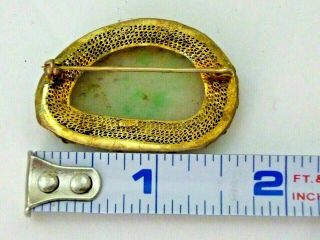 Vintage Chinese Enamel Silver Filigree Carved Jade Pin Brooch 4
