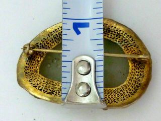 Vintage Chinese Enamel Silver Filigree Carved Jade Pin Brooch 5
