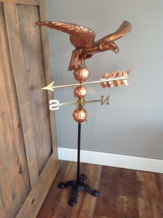 Vintage Copper Eagle Weathervane Cast Iron Stand Spheres And Directionals