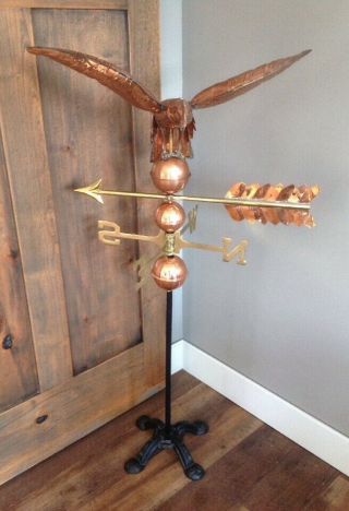 VINTAGE COPPER EAGLE WEATHERVANE CAST IRON STAND SPHERES AND DIRECTIONALS 2