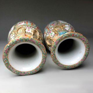 LARGE PAIR antique Chinese FAMILLE ROSE VASES 19th century Canton porcelain 11