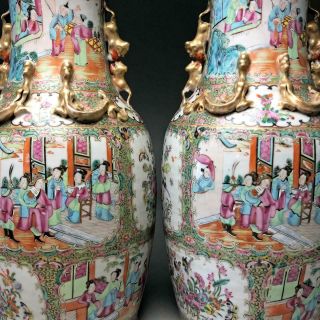 LARGE PAIR antique Chinese FAMILLE ROSE VASES 19th century Canton porcelain 4