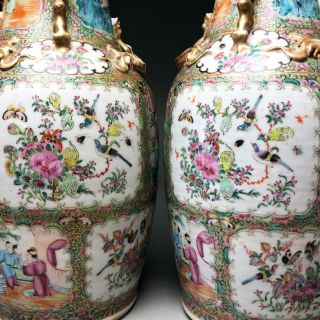 LARGE PAIR antique Chinese FAMILLE ROSE VASES 19th century Canton porcelain 5