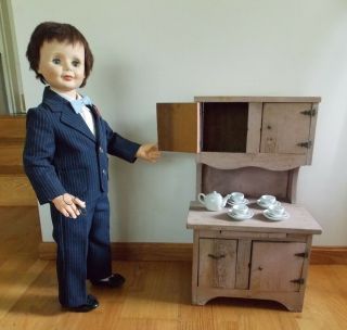 Antique Vtg Primitive Salesman Sample Doll Step Back Cupboard Cabinet Orig Paint