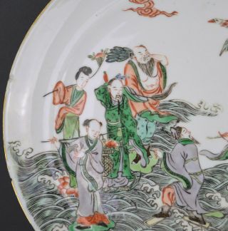 A VERY FINE CHINESE 19TH CENTURY FAMILLE VERTE PLATE WITH IMMORTALS A/F 2