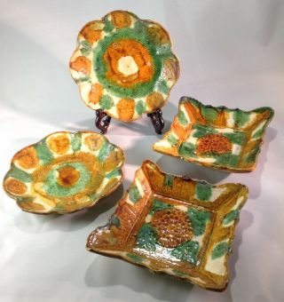 Four Chinese Tang Style Sancai Pottery Dishes
