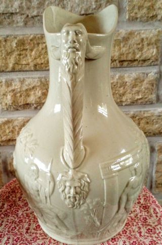 Rare Antique Glazed Drab Ware? Buff Pottery Wine Jug.  Portland Vase Cameo Design