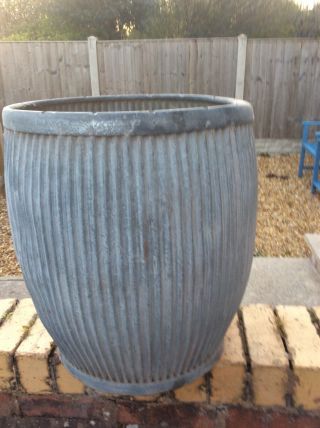 Vintage Galvanised Straight Ribbed 1930s British Dolly Tub Lewiss Garden Planter
