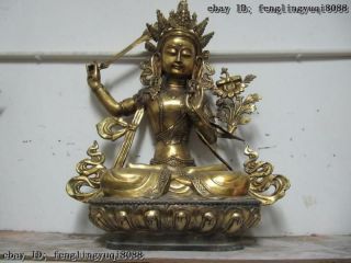 27 " Tibet Buddhism Fane Bronze Gild Manjusri Bodhisattva Kwan - Yin Buddha Statue