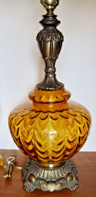 Vintage Amber Optic Glass Nite Lite Table Lamp Mid - Century Modern Retro