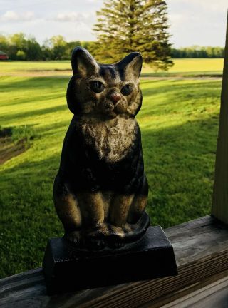 ANTIQUE HUBLEY Primitive Iron AMERICANA CAT DOORSTOP CAST IRON FOLK ART STatue 3