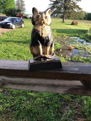 ANTIQUE HUBLEY Primitive Iron AMERICANA CAT DOORSTOP CAST IRON FOLK ART STatue 6