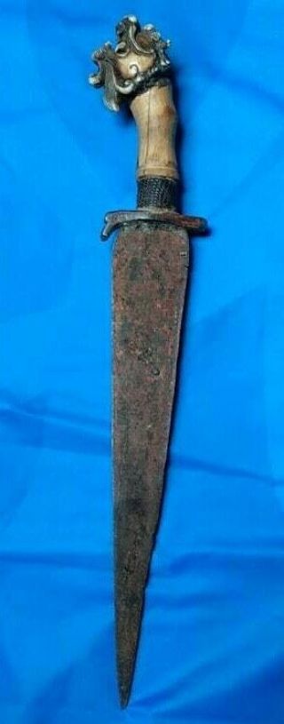antique oriental spear dagger sword no keris carved dragon grip 2