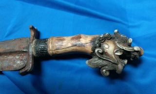antique oriental spear dagger sword no keris carved dragon grip 3