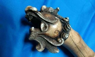 antique oriental spear dagger sword no keris carved dragon grip 4