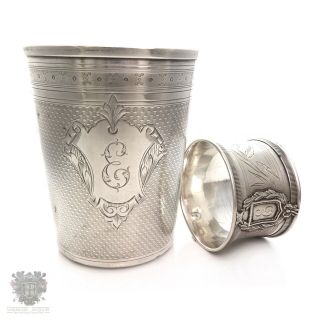 French Antique Sterling Silver Beaker Cup & Napkin Ring Minerve 950