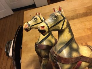 Darling Antique Vintage German Wooden Pull Toy Horse Team Paint