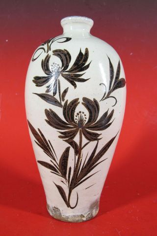 China Song Style Stoneware Vase Cizhou T’zu - Chou Iris Lily Wine Jar Meiping Yqz