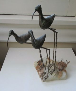 Curtis Jere Mid Century Modern Sculpture Of Shorebirds With Seagrass On Stone