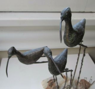 Curtis Jere mid century modern sculpture of Shorebirds with seagrass on stone 2