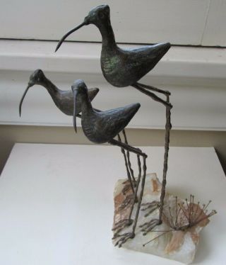 Curtis Jere mid century modern sculpture of Shorebirds with seagrass on stone 6